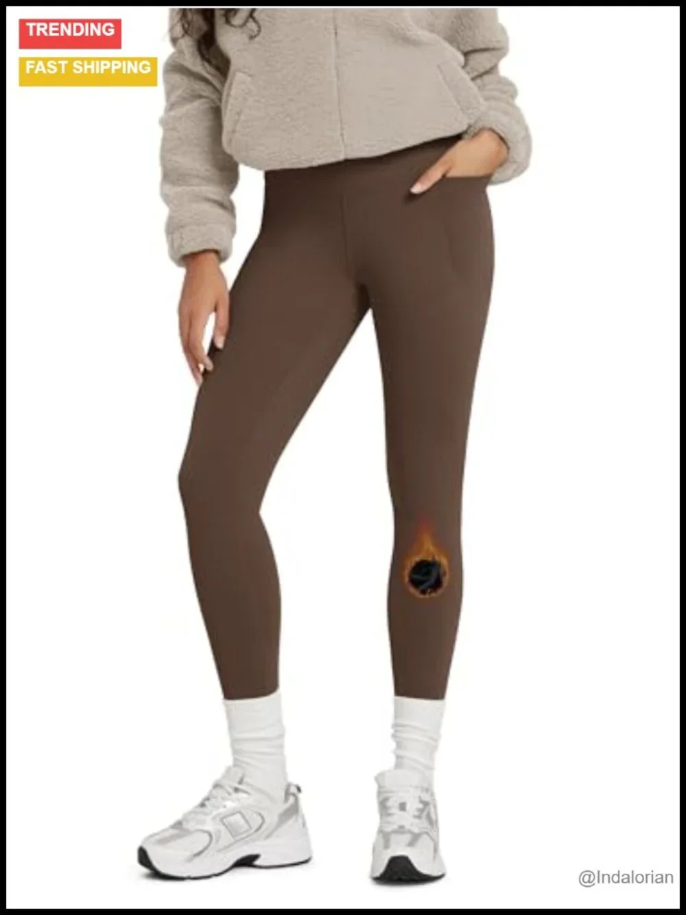 Thermal Bonded Fleece Lined Leggings High Waisted Yoga Pants with Pockets